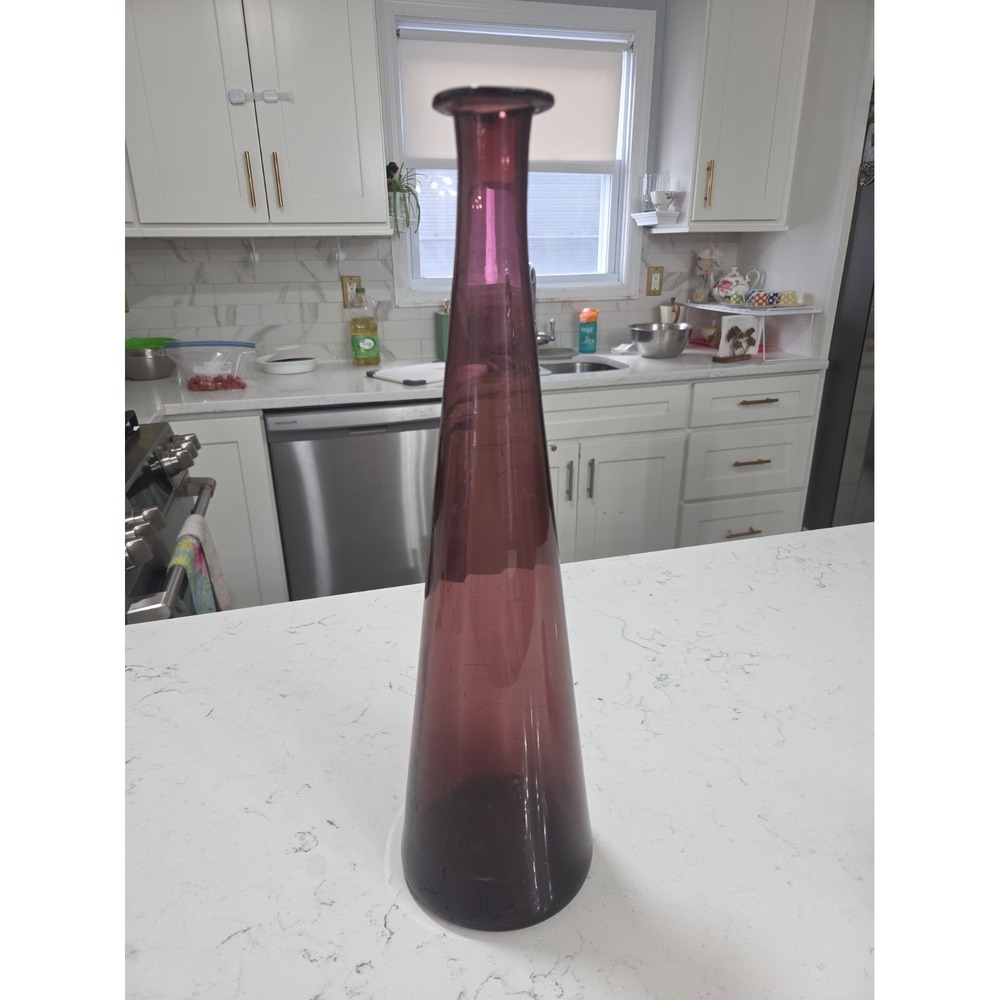 Vintage MCM Empoli Purple Amethyst Glass Decanter Italian Genie Bottle 19.5